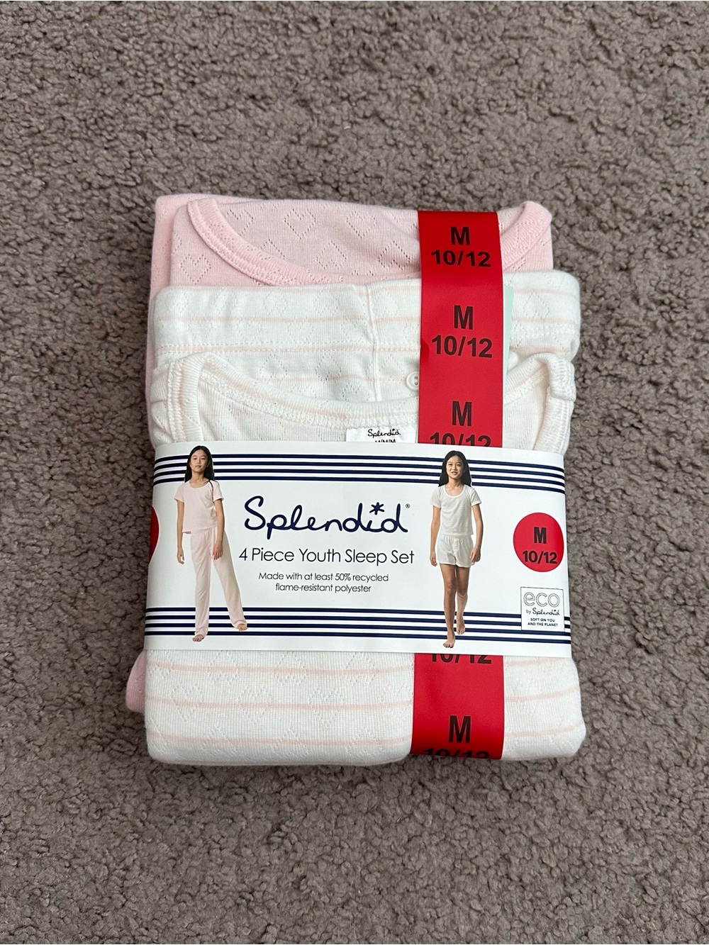 Splendid 4 Piece Youth Sleep Set Girls M 10/12 Pink White